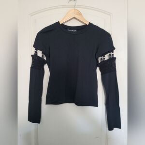 Serious Clothing Black Nylon Mesh Sleeve Top Sz Medium